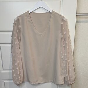 SHEIN Beige Sheer Sleeve Blouse